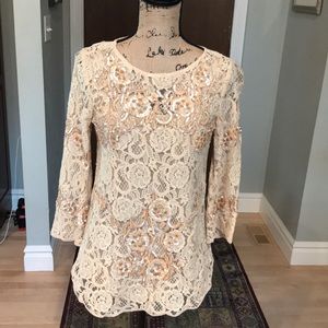 Sundance Catalog Gold Sequins 3/4 Sleeve in XS